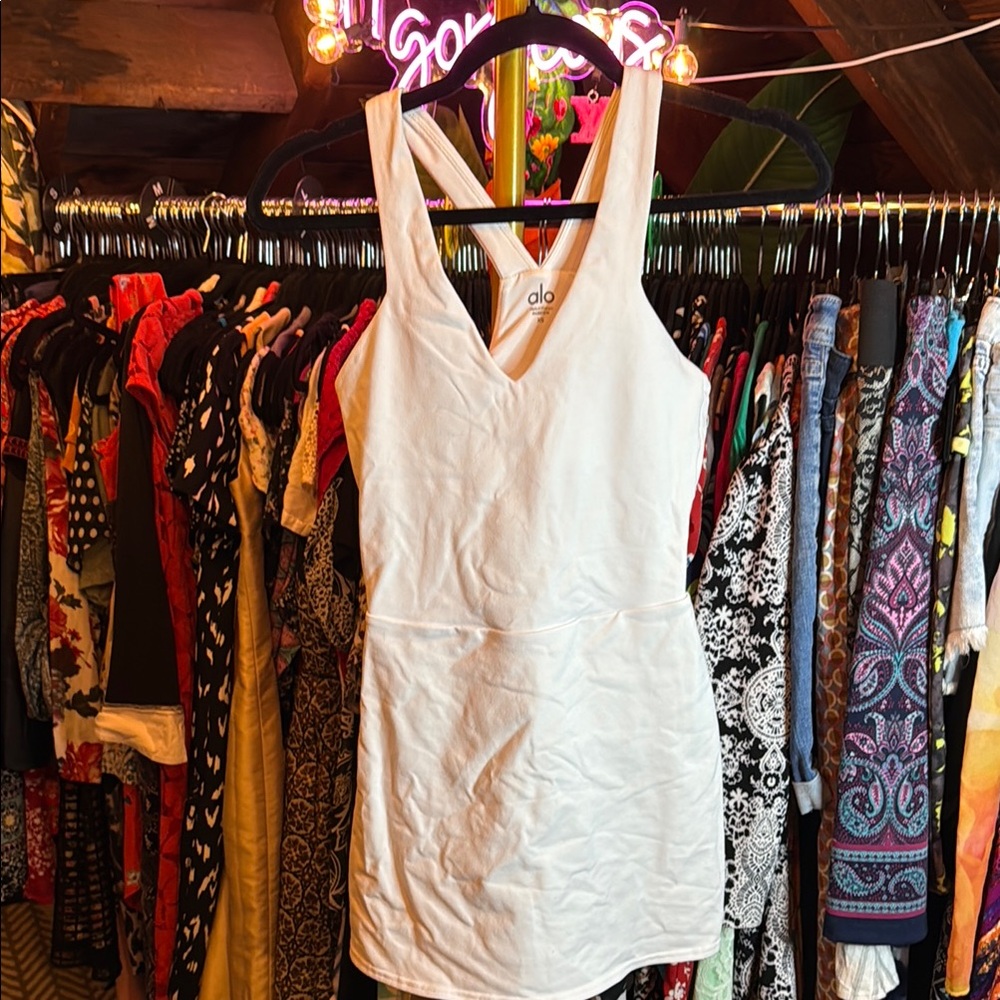 ALO Yoga White Sheath Halter Mini Dress